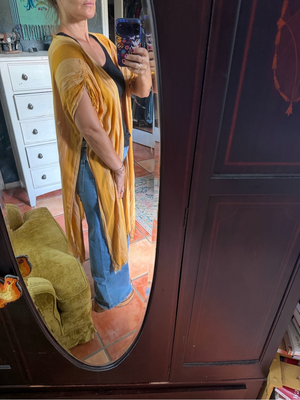 BCBGMaxAzria Mustard Fringe Kimono